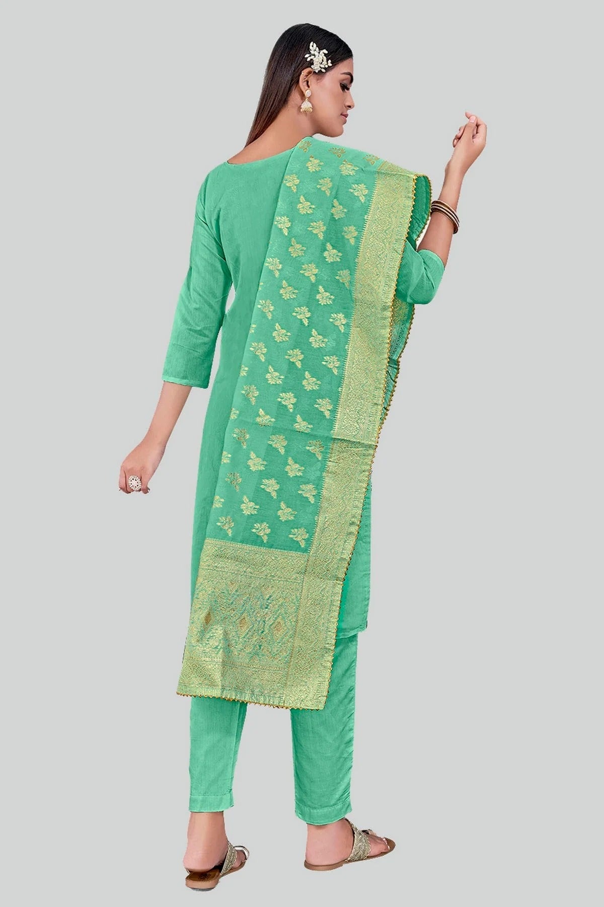Sea Green Colour Chanderi Silk Pant Style Suit SM1110601 A