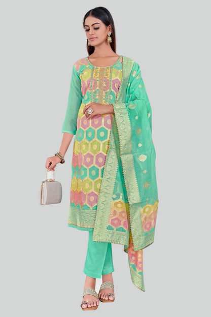Sea Green Colour Chanderi Silk Pant Style Suit SM1110618