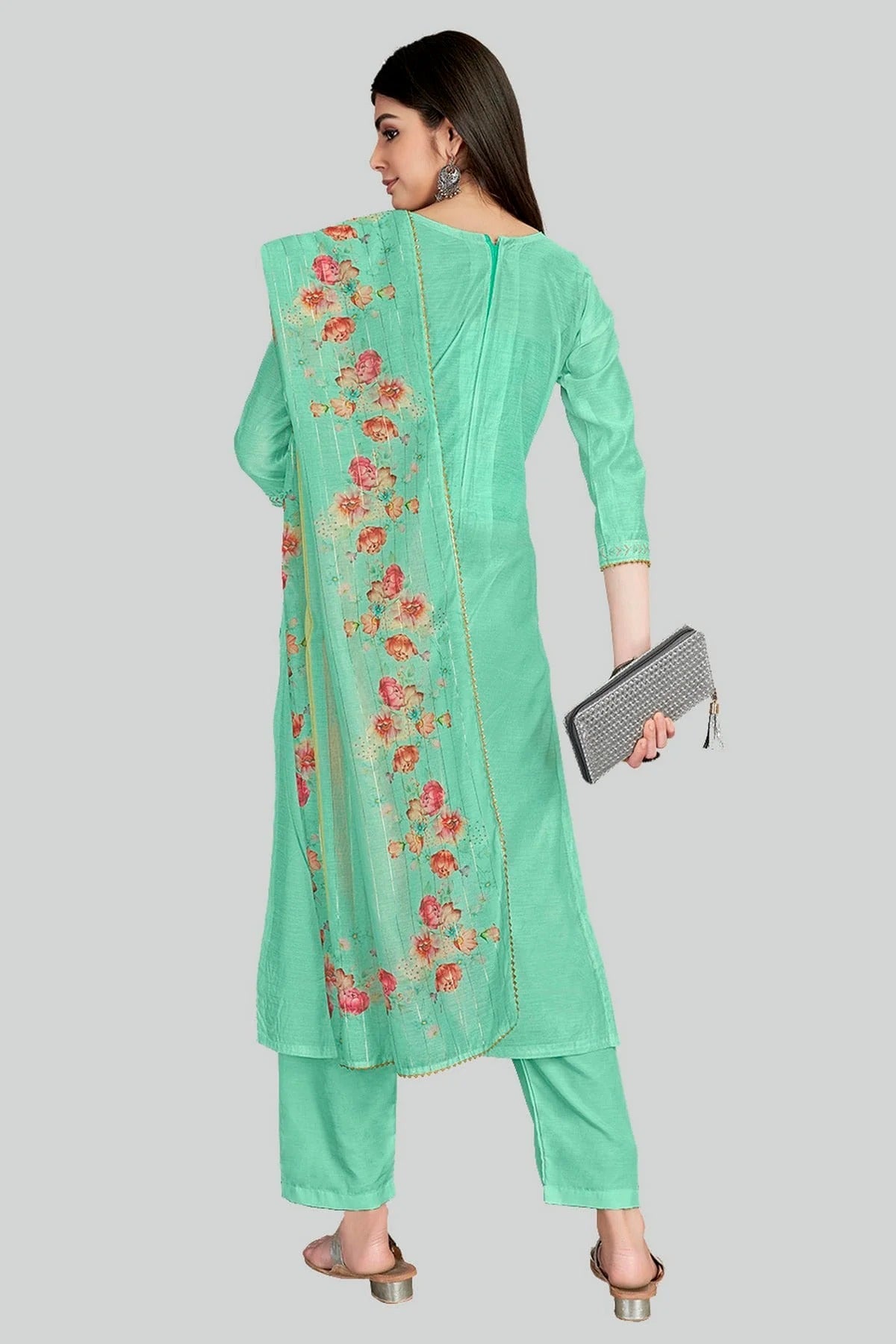 Sea Green Colour Chanderi Silk Pant Style Suit SM1110629 A