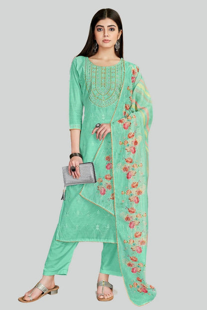 Sea Green Colour Chanderi Silk Pant Style Suit SM1110629