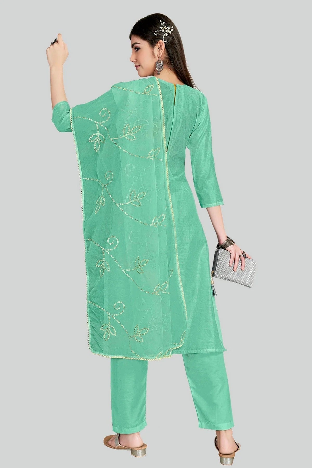 Sea Green Colour Chanderi Silk Pant Style Suit SM1110640 A