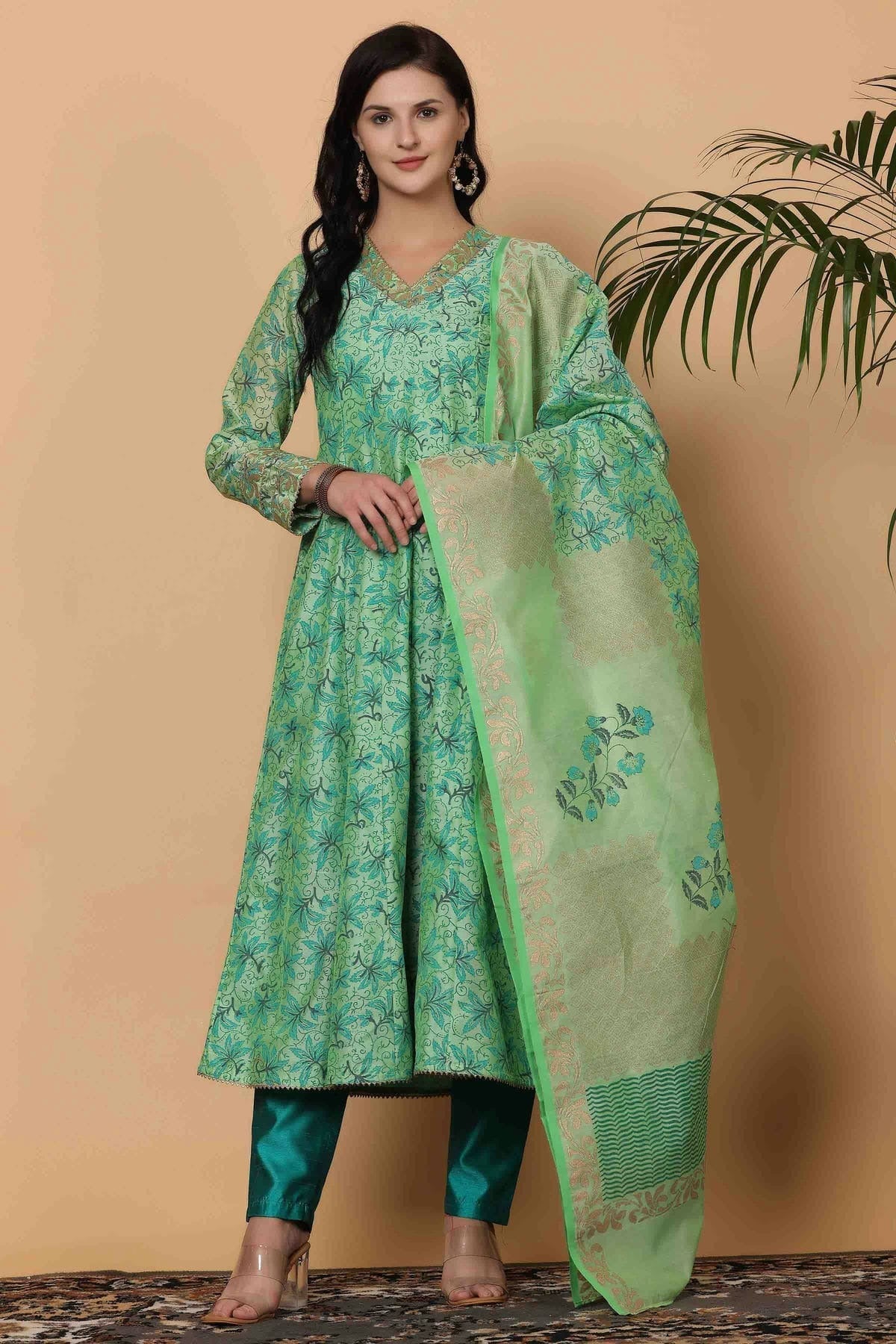 Sea Green Colour Chanderi Stitched Suit SS1112913