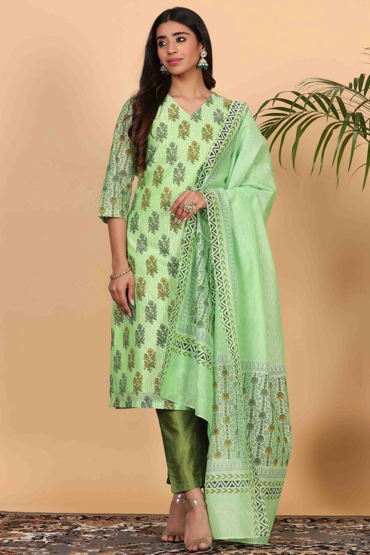 Sea Green Colour Chanderi Stitched Suit SS1112922