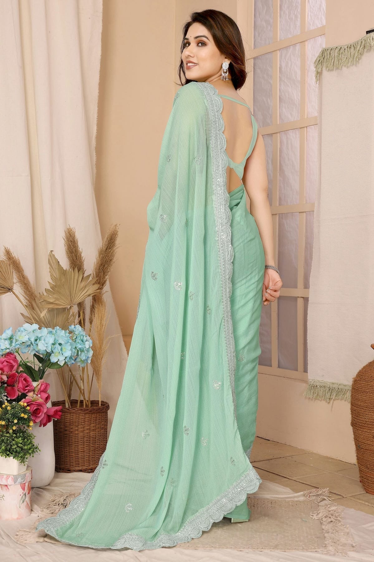 Sea Green Colour Chiffon Saree SD1110427 A