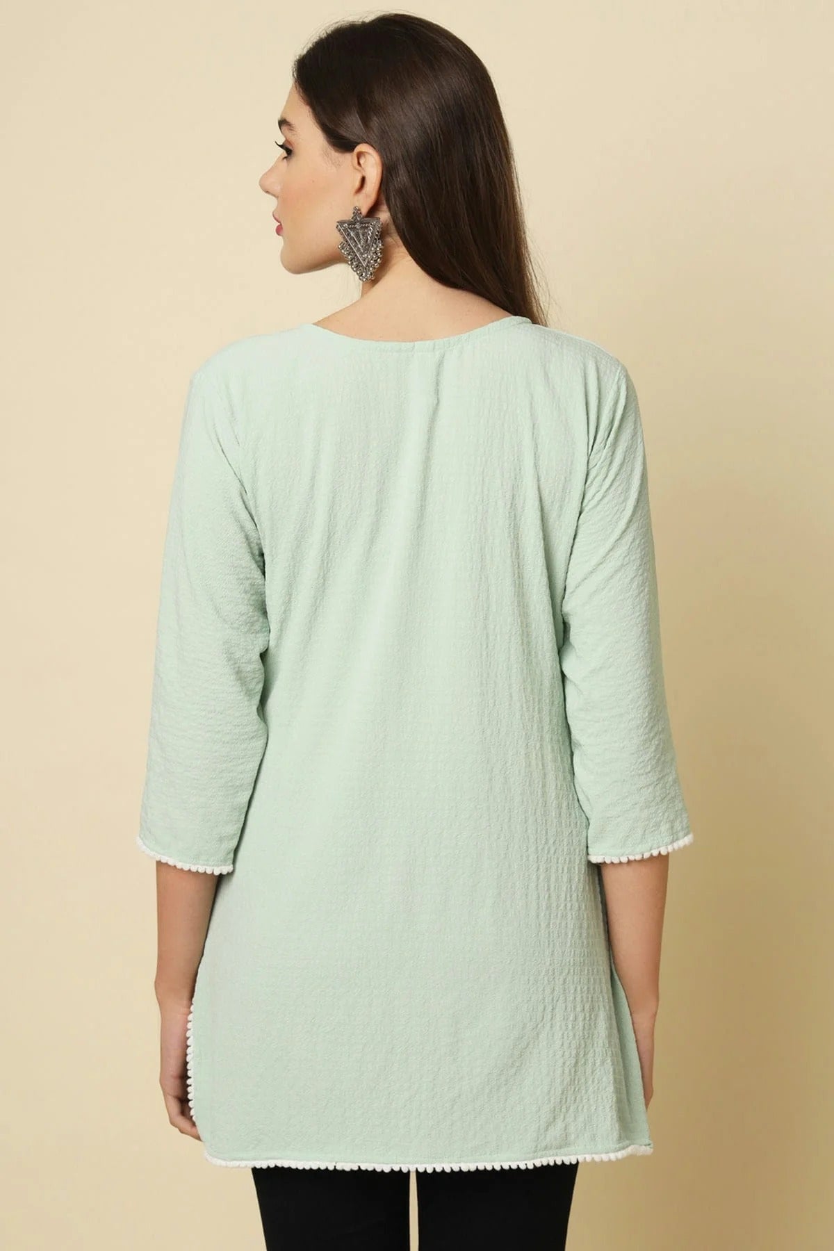 Sea Green Colour Cotton Crush Solid Work Readymade Top TP1110731 A