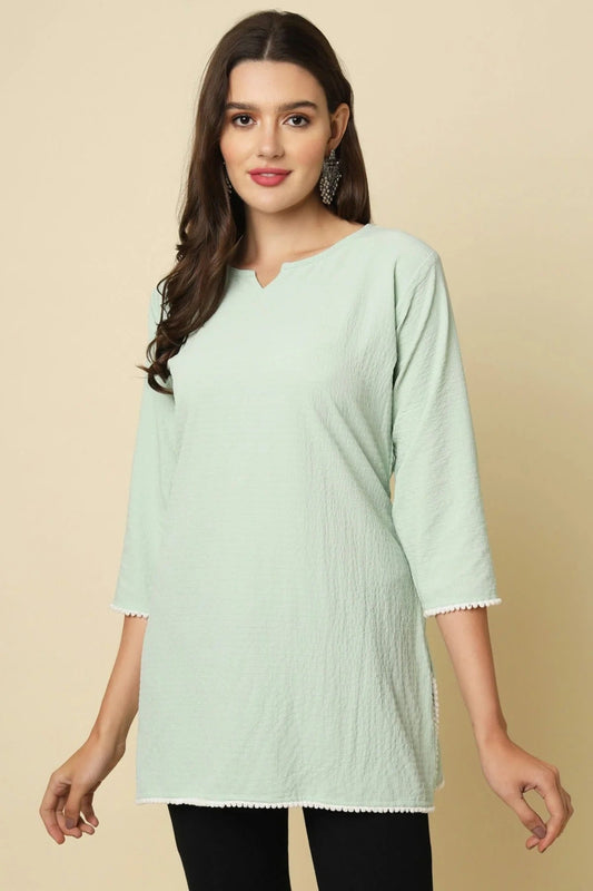 Sea Green Colour Cotton Crush Solid Work Readymade Top TP1110731