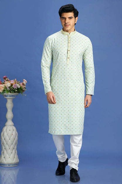 Sea Green Colour Cotton Pintex Work Kurta Pajama KP1230161