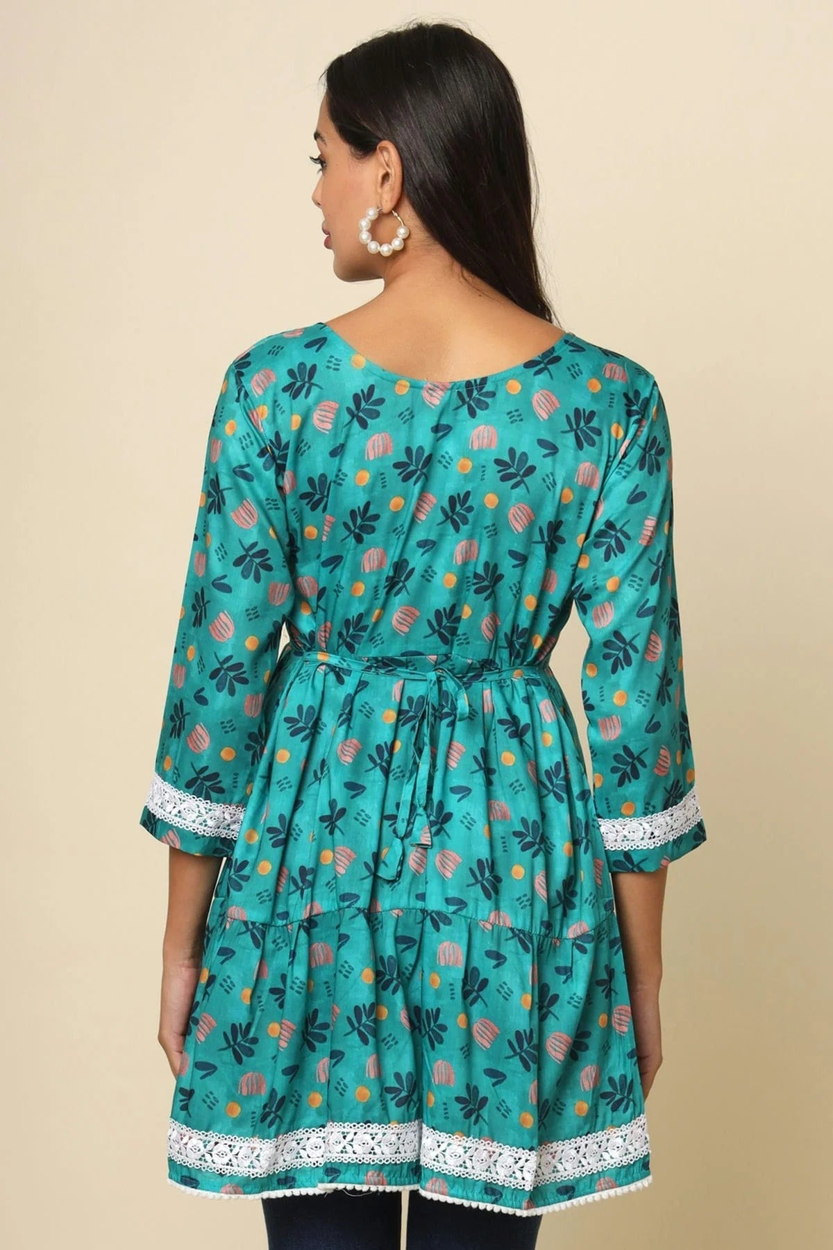 Sea Green Colour Cotton Printed_Lace Work Work Readymade Top TP1110769 A