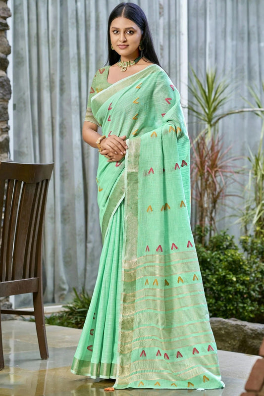 Sea Green Colour Cotton Woven Work Traditional Saree SD1103106