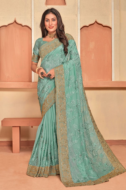 Sea Green Colour Crepe Silk Designer Saree LC1121504