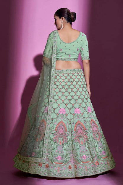 Sea Green Colour Embroidery Georgette Lehenga Choli LD1080702 A