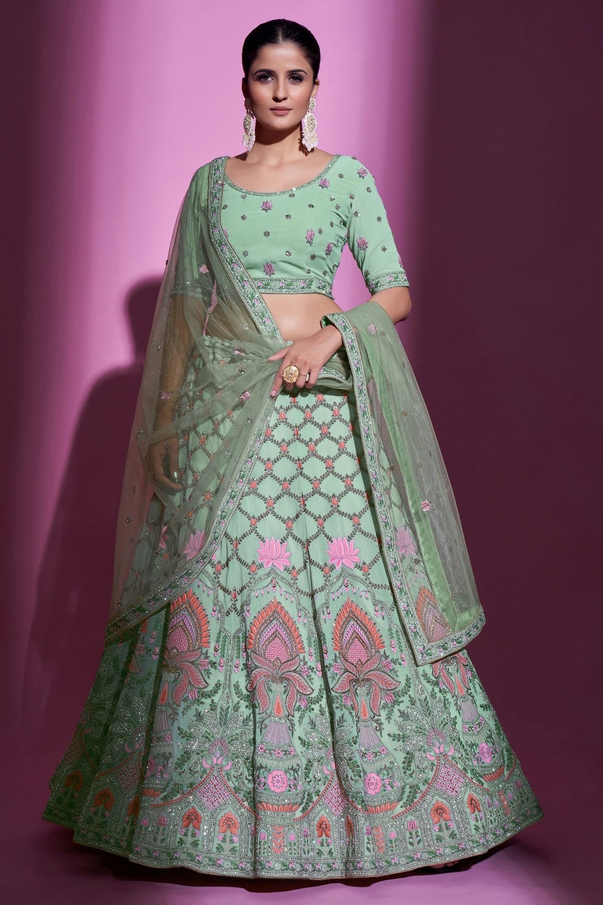 Sea Green Colour Embroidery Georgette Lehenga Choli LD1080702