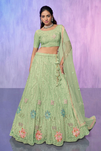 Sea Green Colour Embroidery Net Lehenga Choli LD1080742