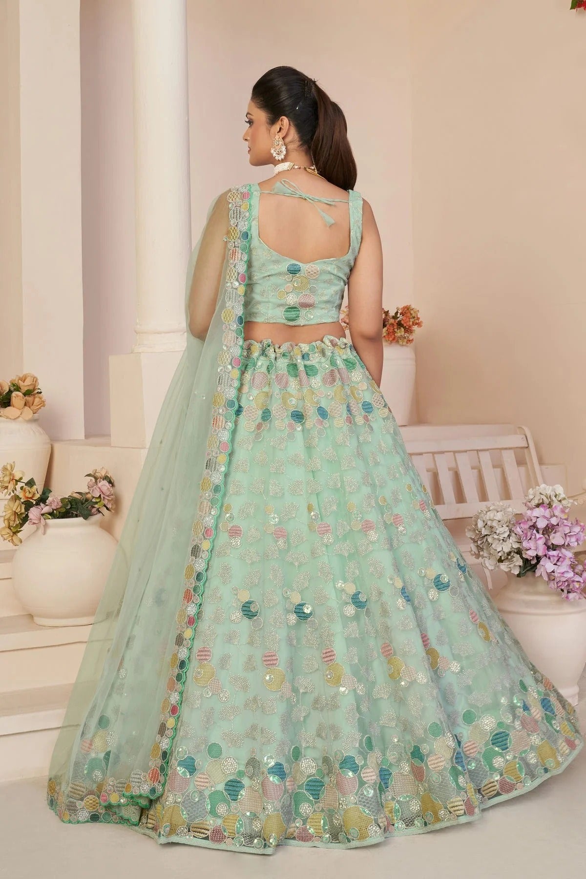 Sea Green Colour Embroidery Net Lehenga Choli LD1080853 A