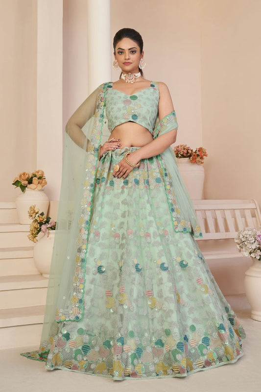 Sea Green Colour Embroidery Net Lehenga Choli LD1080853