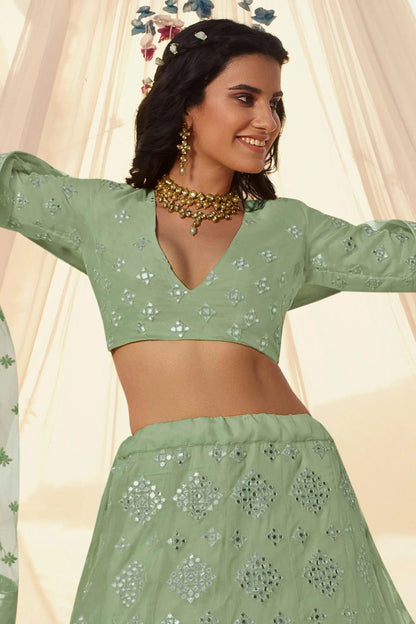 Sea Green Colour Embroidery Organza Lehenga Choli LD1080692 A