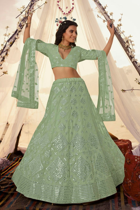 Sea Green Colour Embroidery Organza Lehenga Choli LD1080692