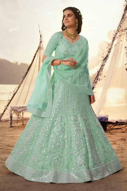 Sea Green Colour Embroidery Organza Lehenga Choli LD1080696