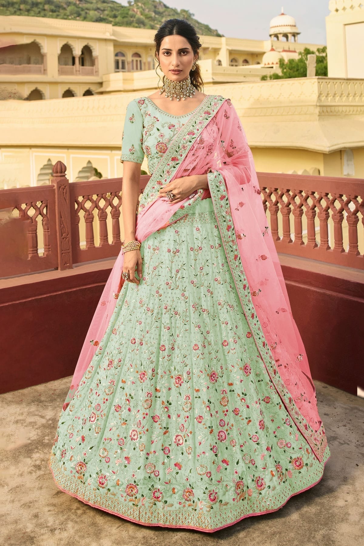 Sea Green Colour Embroidery Organza Lehenga Choli LD1080814