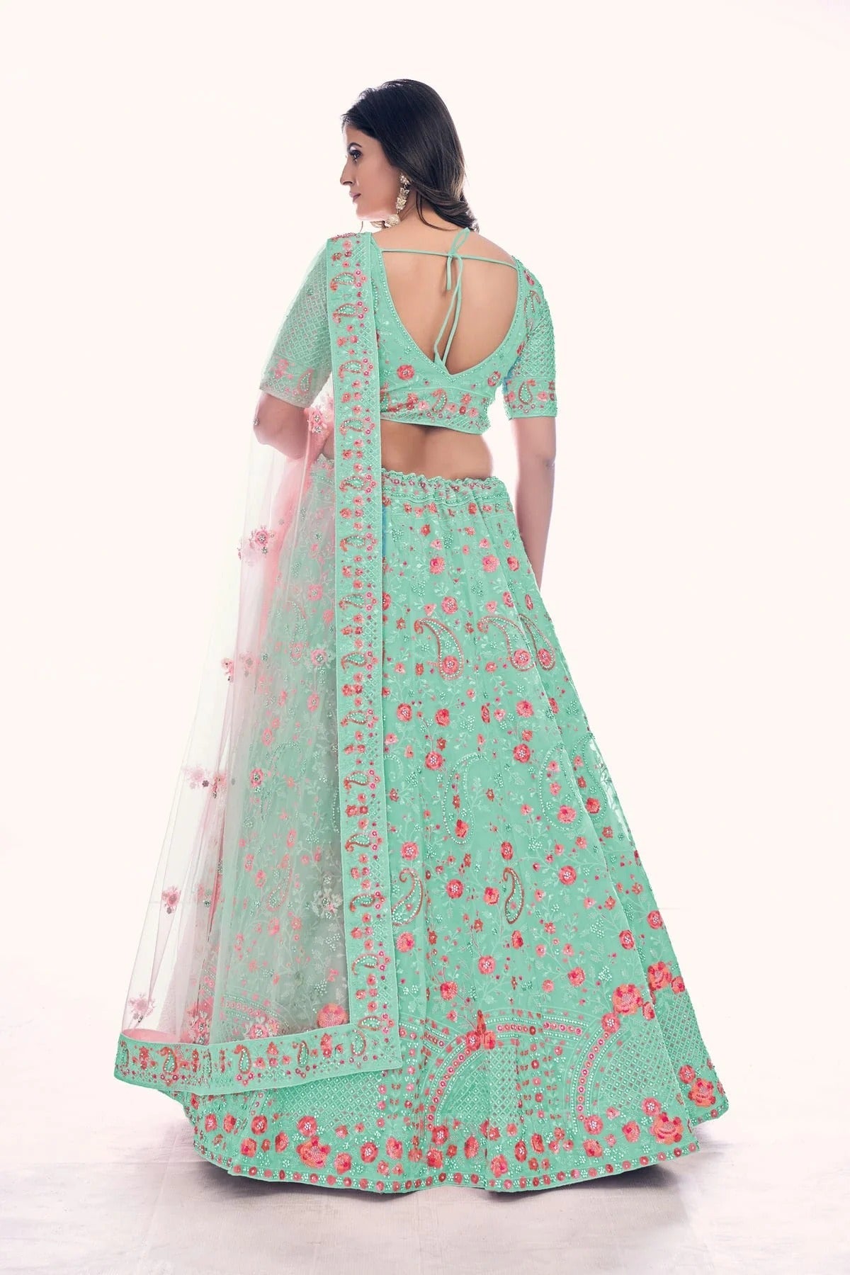 Sea Green Colour Embroidery Soft Net Lehenga Choli LD1080766 A