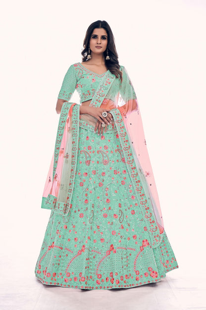 Sea Green Colour Embroidery Soft Net Lehenga Choli LD1080766