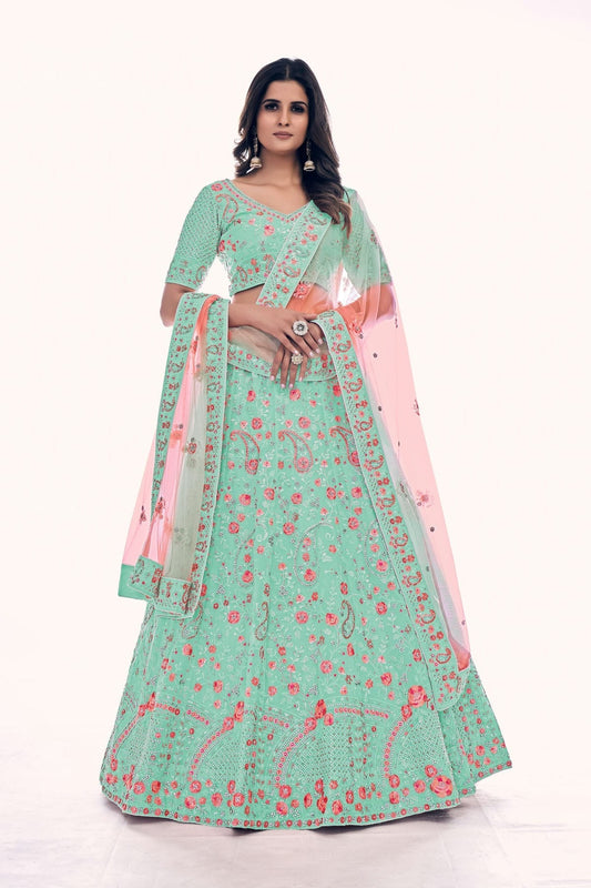 Sea Green Colour Embroidery Soft Net Lehenga Choli LD1080766