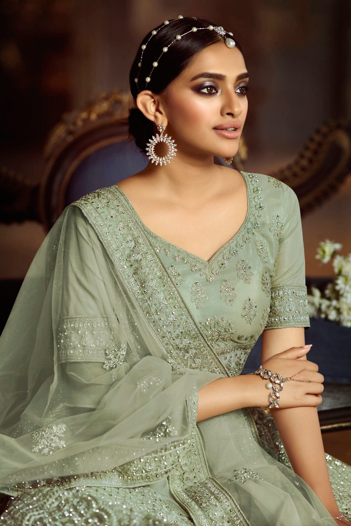 Sea Green Colour Embroidery Soft Net Lehenga Choli LD1080864 A
