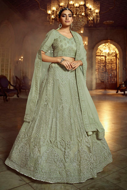 Sea Green Colour Embroidery Soft Net Lehenga Choli LD1080864