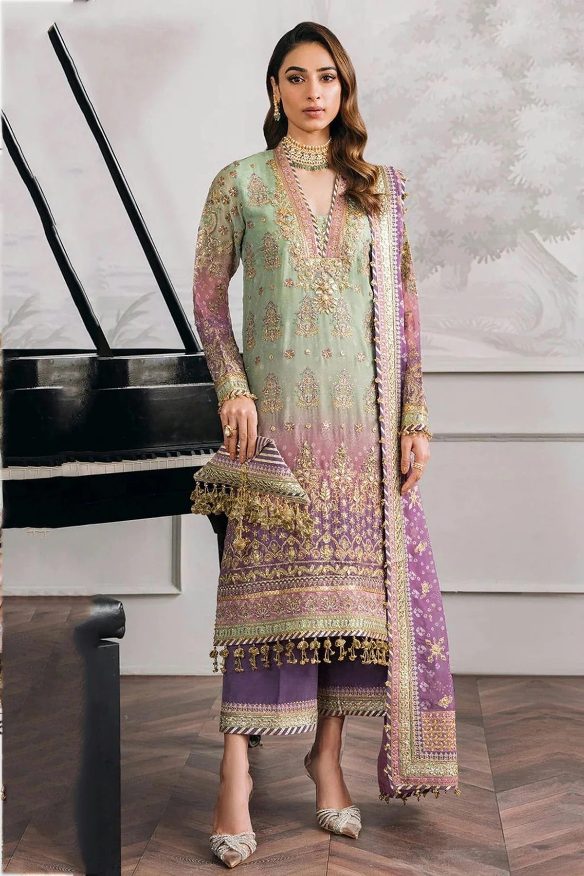 Sea Green Colour Faux Georgette Semi Stitched Pakistani Suit SM1140479