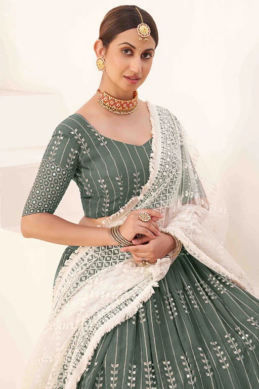 Sea Green Colour Georgette Designer Lehenga Choli LC1240100 B