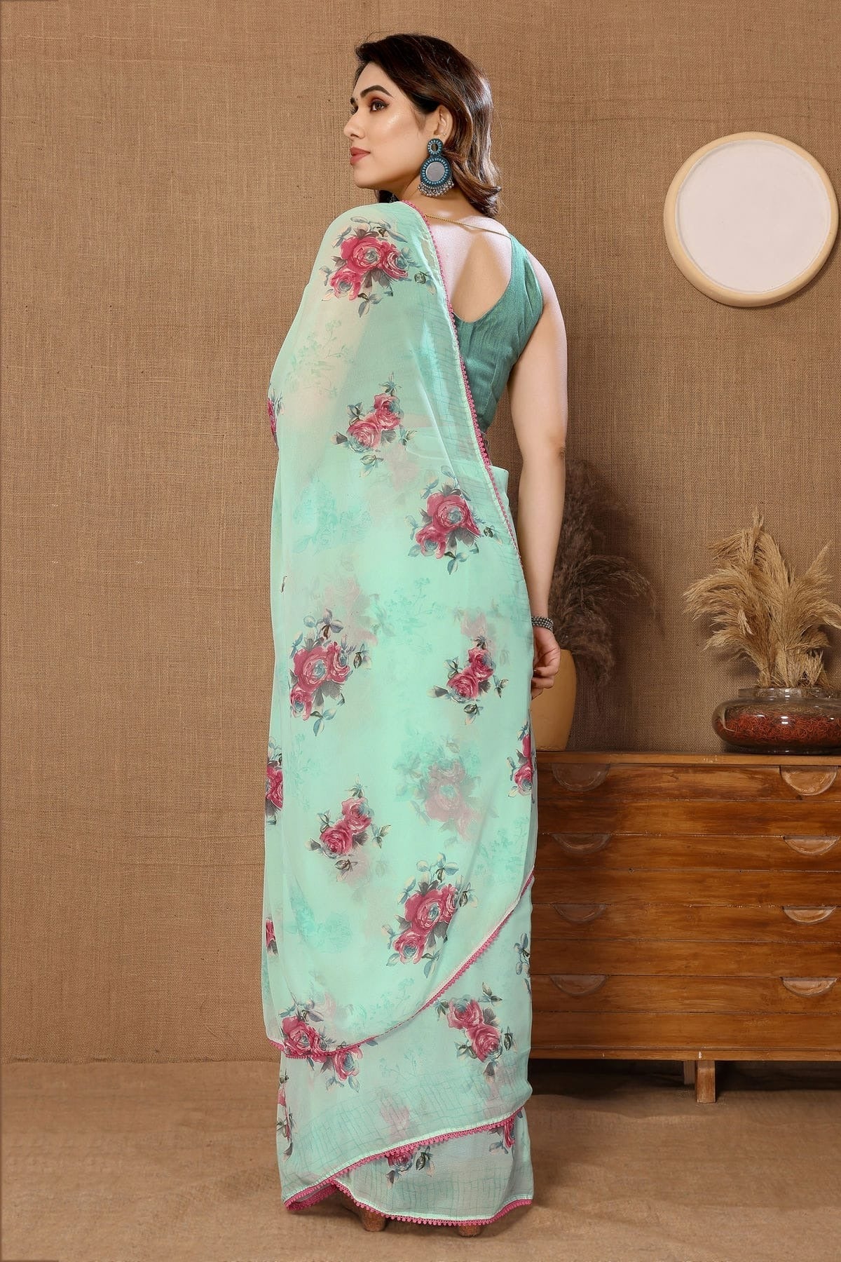 Sea Green Colour Georgette Ready To Wear Saree SD1180002 A
