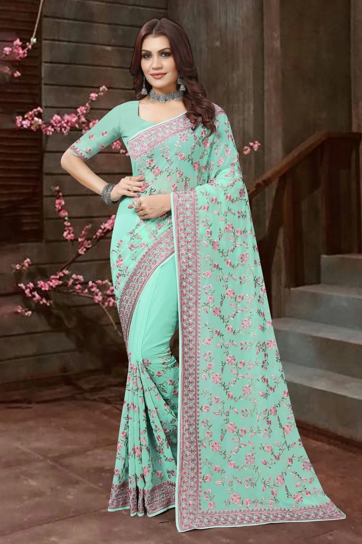 Sea Green Colour Georgette Saree SD1090917_919971e5 ce51 45ff 835a 36556e297af4