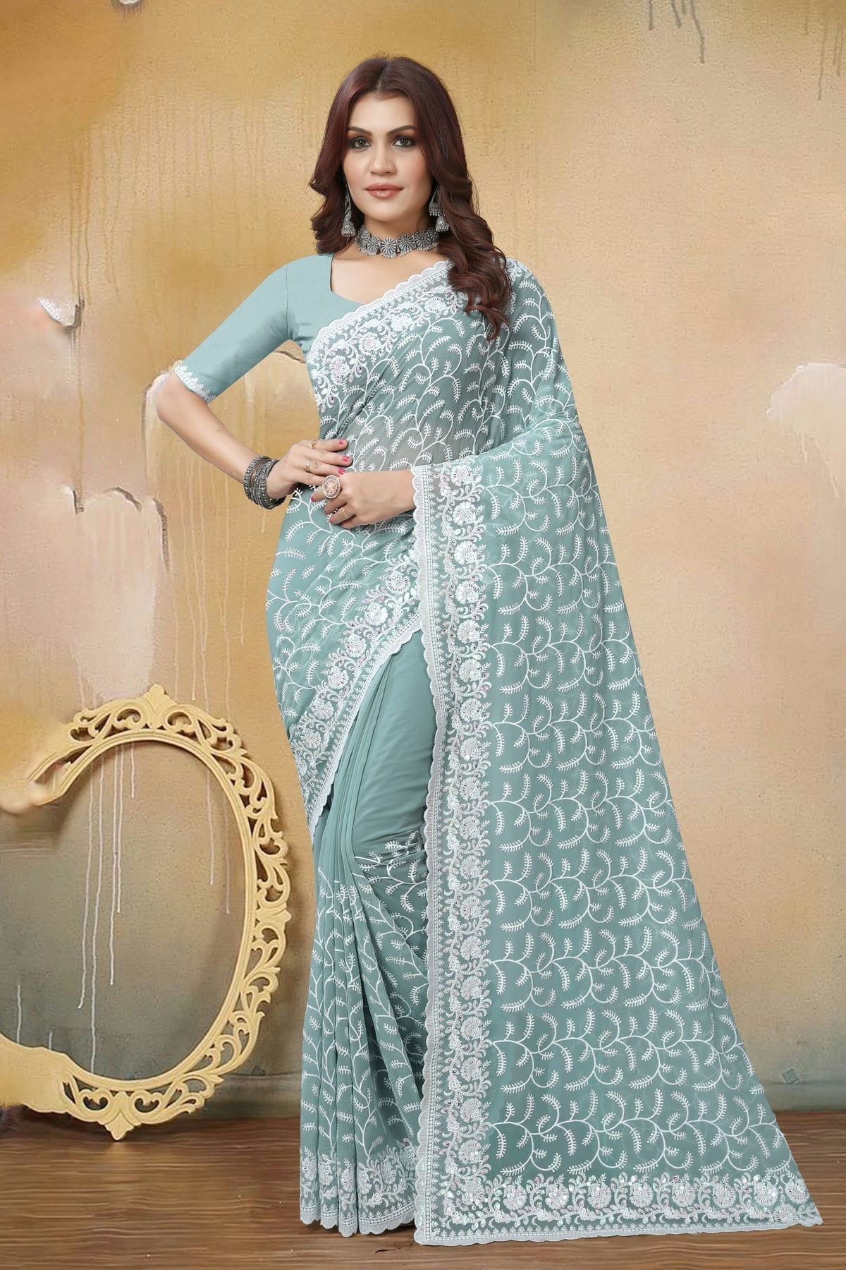Sea Green Colour Georgette Saree SD1090923_4dc11240 997d 48db 949e b9fdf39b77c9