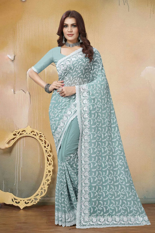 Sea Green Colour Georgette Saree SD1090923_4dc11240 997d 48db 949e b9fdf39b77c9