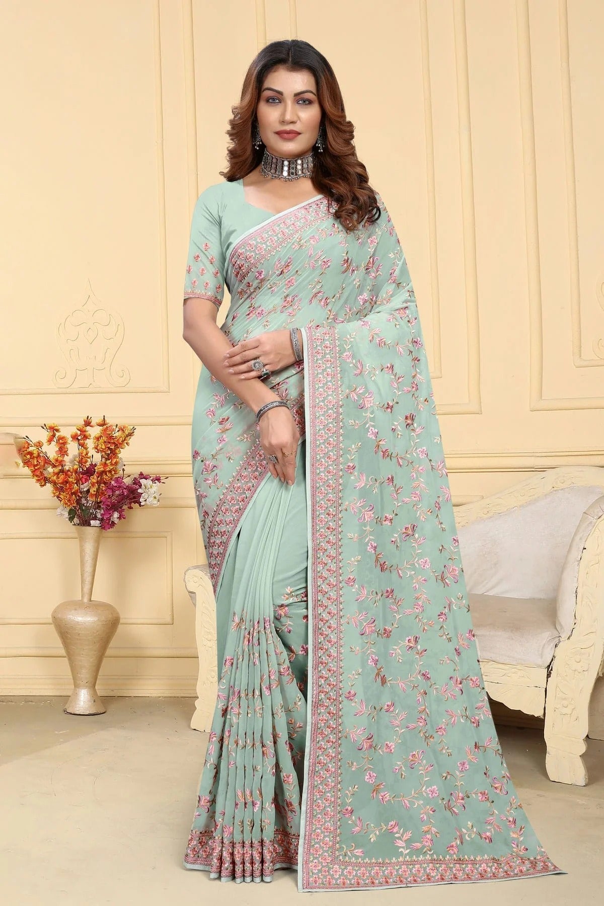 Sea Green Colour Georgette Saree SD1091039_16aea646 3c64 4168 84dd e84e01968a25