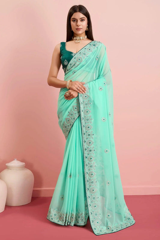 Sea Green Colour Georgette Saree SD1110468