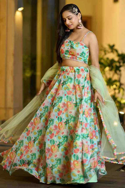 Sea Green Colour Georgette Semi Stitched Lehenga Choli LC1170100 A