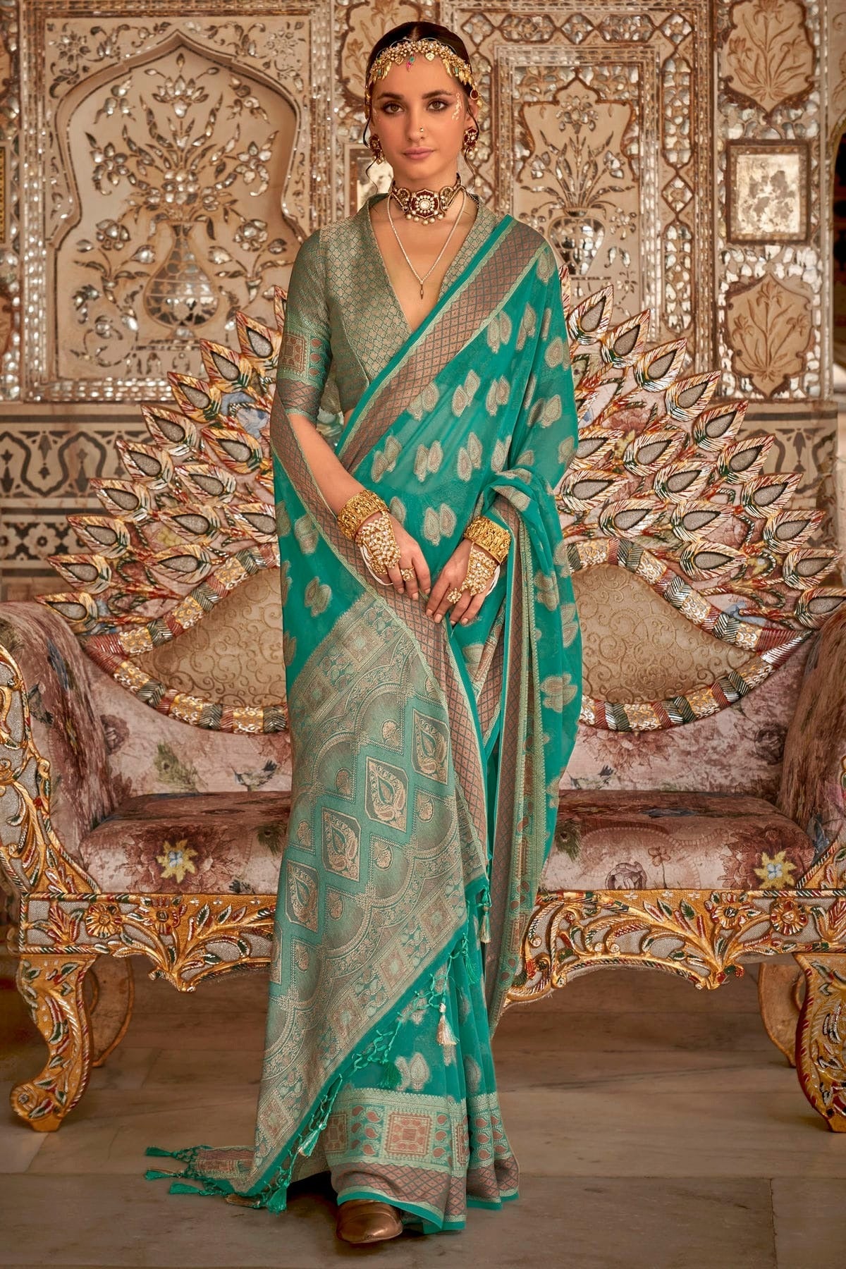 Sea Green Colour Georgette Traditional Saree SD1290181