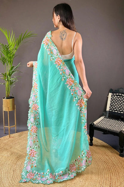 Sea Green Colour Glossy Silk Designer Saree SD1111893 A