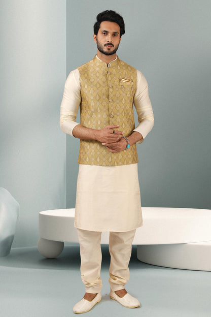 Sea Green Colour Jacquard Banarasi Silk Woven Work Kurta Pajama With Jacket