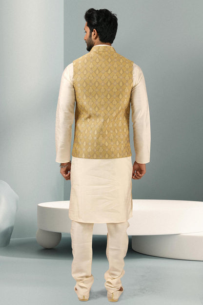 Sea Green Colour Jacquard Banarasi Silk Woven Work Kurta Pajama With Jacket
