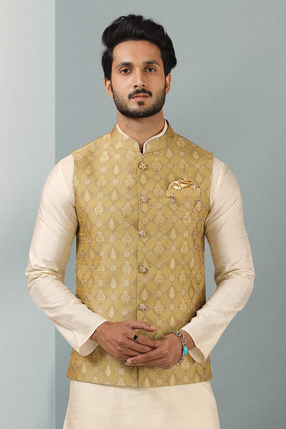 Sea Green Colour Jacquard Banarasi Silk Woven Work Kurta Pajama With Jacket