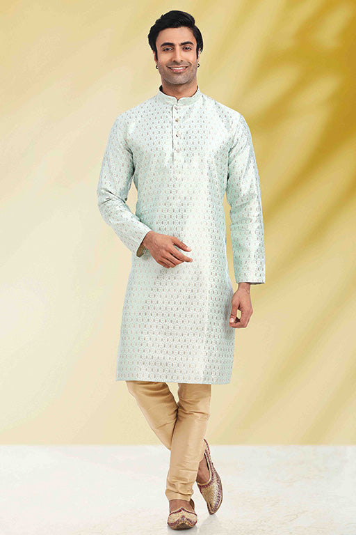 Sea Green Colour Kurta Pajama In Jacquard KP1210270