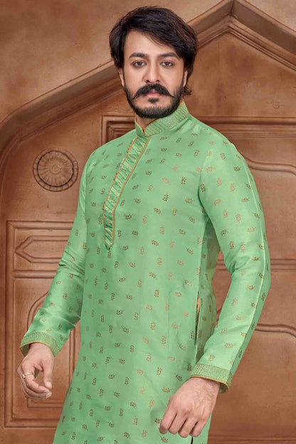 Sea Green Colour Kurta Pajama In Jacquard Silk KP1210061 A