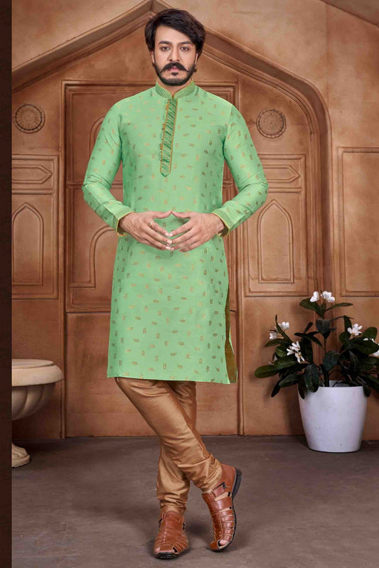 Sea Green Colour Kurta Pajama In Jacquard Silk KP1210061