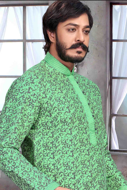 Sea Green Colour Kurta Pajama In Jacquard Silk KP1210070 A