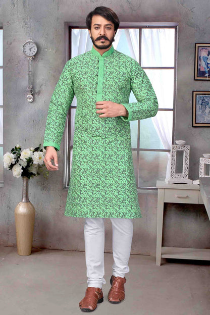 Sea Green Colour Kurta Pajama In Jacquard Silk KP1210070
