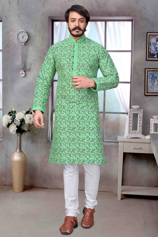 Sea Green Colour Kurta Pajama In Jacquard Silk KP1210070