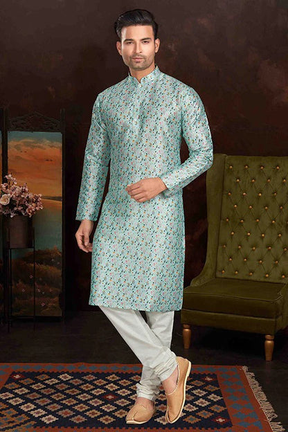 Sea Green Colour Kurta Pajama In Malai Silk KP1210154