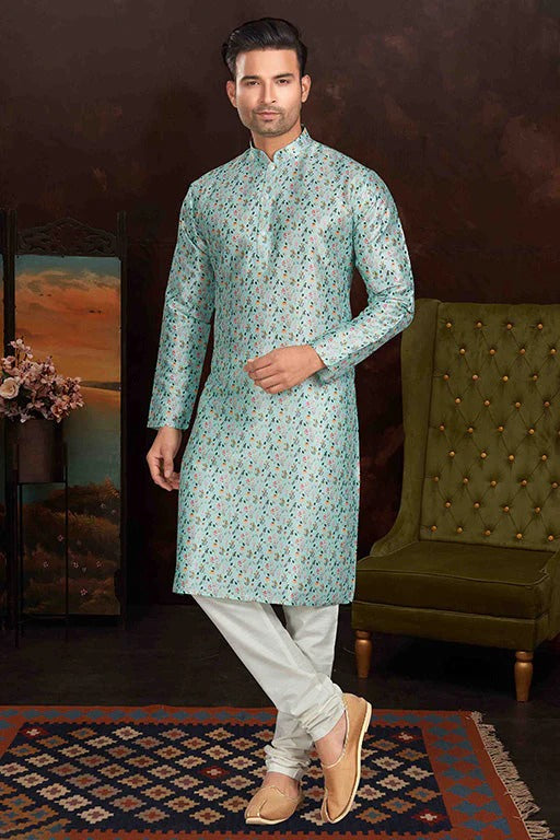 Sea Green Colour Kurta Pajama In Malai Silk KP1210154